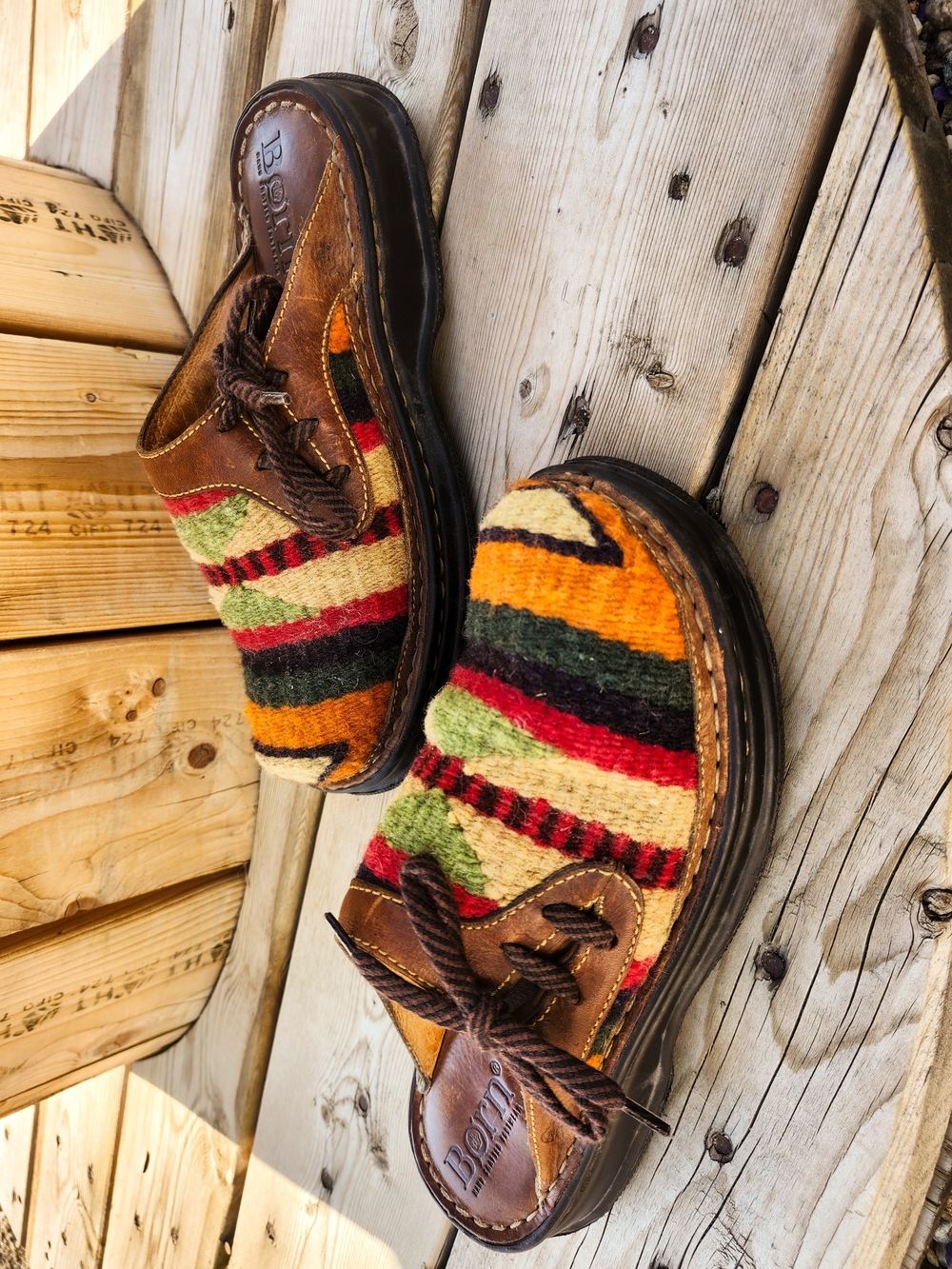 Born Handmade Leather Wool Blanket Mules Clogs Women's Size 7 Boho Artisan - Picture 8 of 9